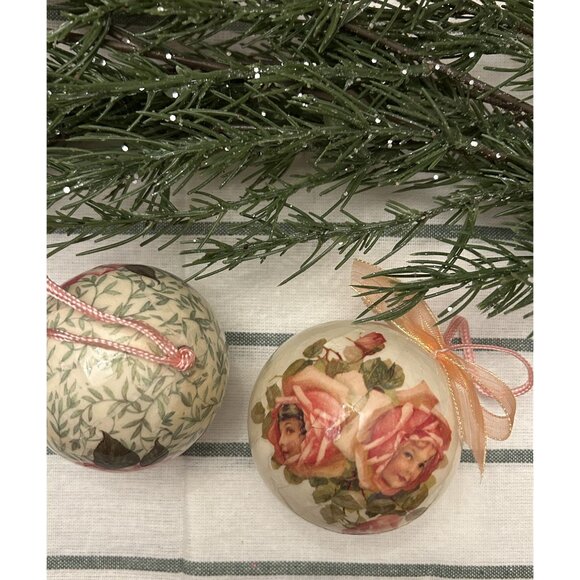 Set of 2 Decoupage Cottage Rose Angel Cherub Pink Paper Victorian Christmas Tree - Picture 1 of 3